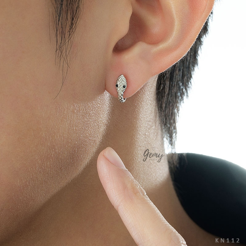 Khuyên tai nam tròn bạc nguyên chất mạ vàng hình rắn cá tính unisex Snake (1 chiếc) | GEMY SILVER KN112