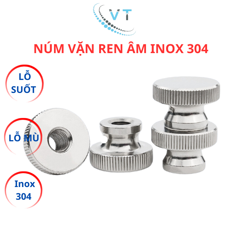 Núm vặn ren âm inox 304 size M3 M4 M5 M6 M8 M10. Đai ốc có khía inox304