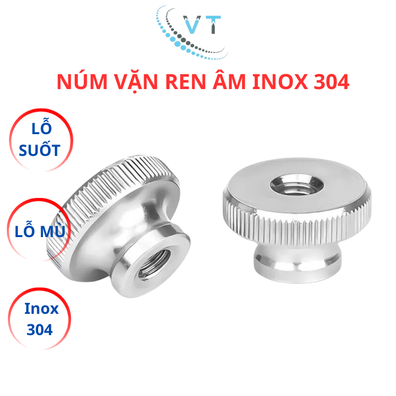 Núm vặn ren âm inox 304 size M3 M4 M5 M6 M8 M10. Đai ốc có khía inox304