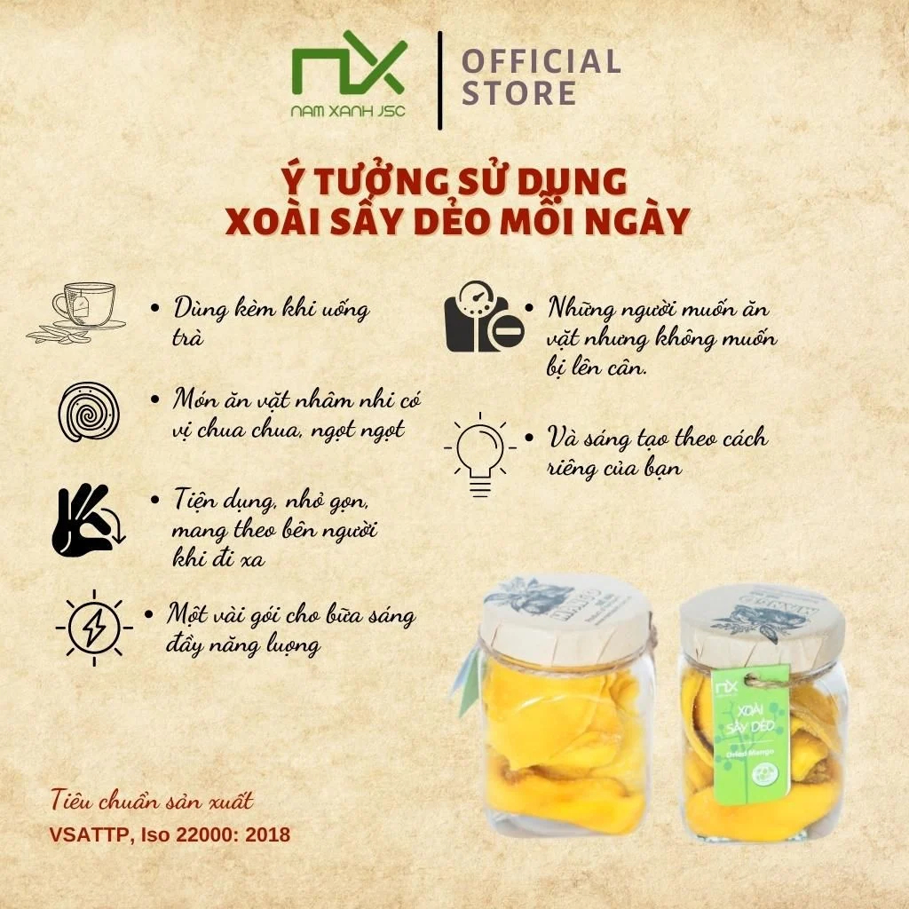 Ảnh Nam Xanh Mứt Xoài Sấy Dẻo Chua Ngọt Dried Mango Hộp 80g (100g) 1