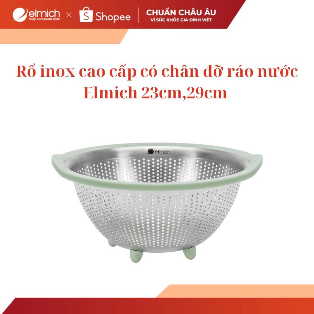 Rổ inox cao cấp có chân đỡ ráo nước Elmich EL111 size 23,29cm