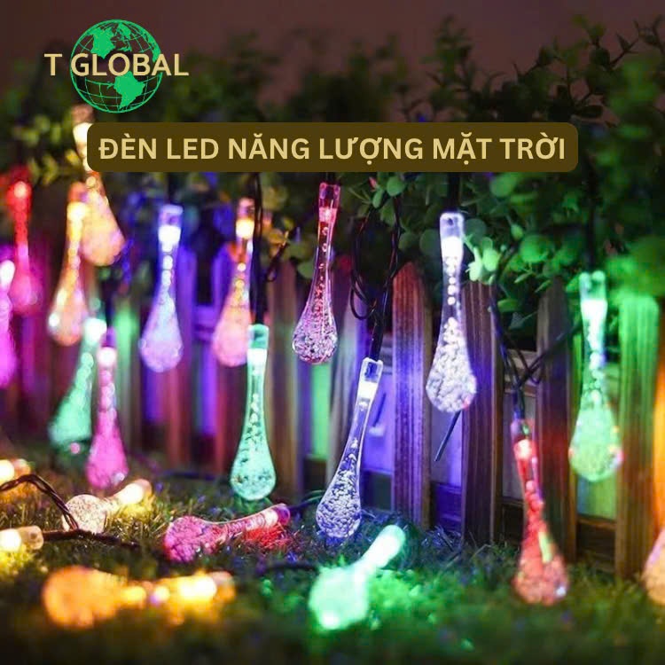 Đèn Nháy Trang Trí Năng Lượng Mặt Trời 12m 100 Bóng Hình Giọt Nước - Tiện Lợi, Dễ Lắp Đặt, Chống Nước IP65