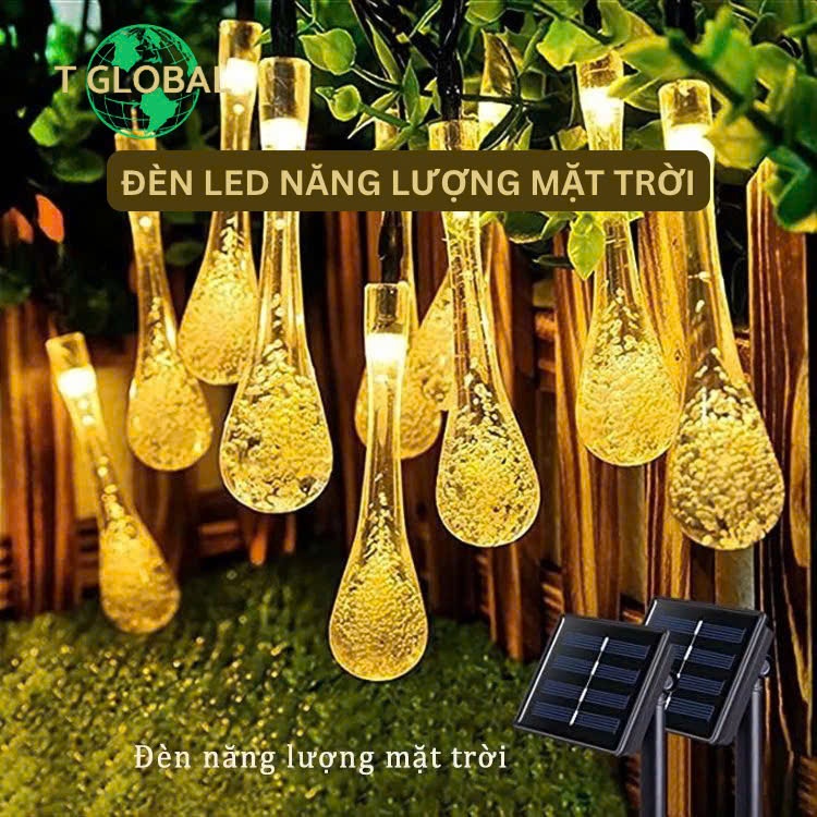 Đèn Nháy Trang Trí Năng Lượng Mặt Trời 12m 100 Bóng Hình Giọt Nước - Tiện Lợi, Dễ Lắp Đặt, Chống Nước IP65