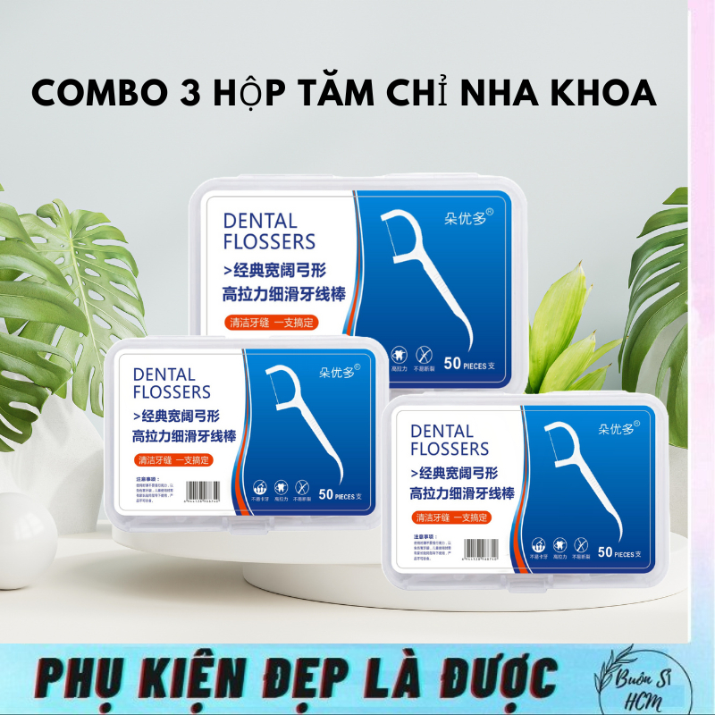 Combo 3 hộp tăm chỉ nha khoa,hộp 50 cái,sợi chỉ mãnh, tăm chỉ vệ sinh răng miệng,tăm chỉ tiệt trùng#