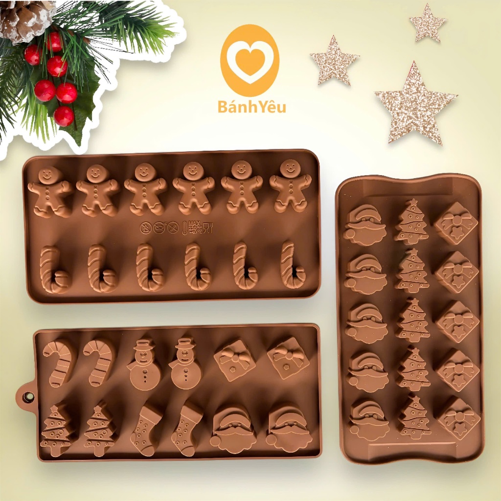 Khuôn Vỉ Silicon họa tiết cây thông Kẹo Gậy Ông Già Noel làm bánh kẹo Giáng Sinh Noel