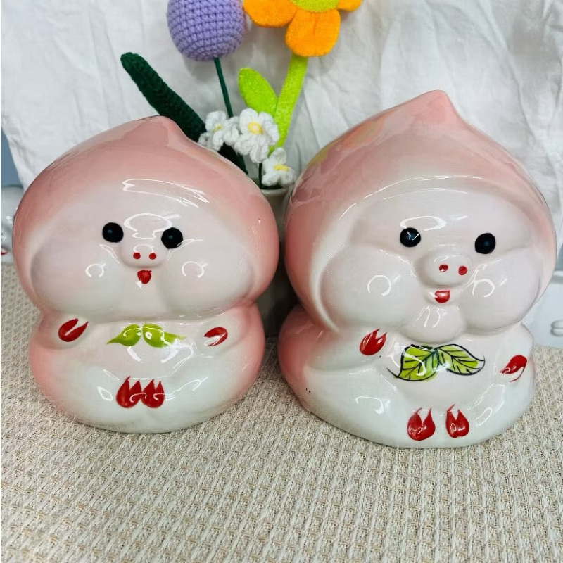 Lợn Đất Heo Ống Heo Tiết Kiệm Bé Đào Cute Dễ Thương - Bát Tràng