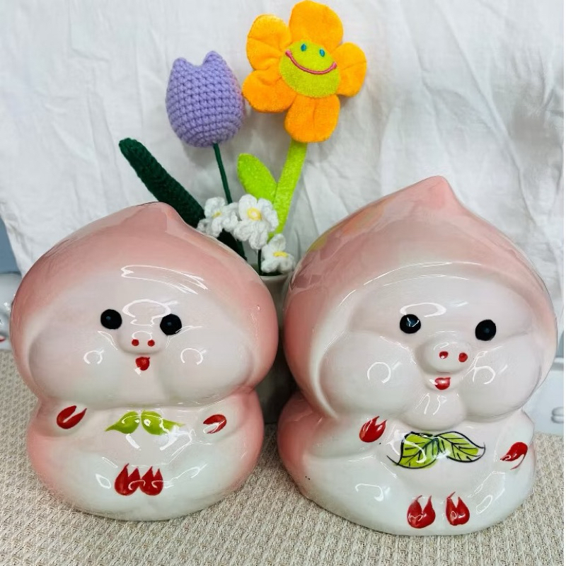 Lợn Đất Heo Ống Heo Tiết Kiệm Bé Đào Cute Dễ Thương - Bát Tràng