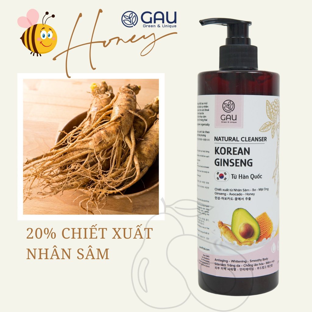 SỮA TẮM DƯỠNG TRẮNG NHÂN SÂM HÀN QUỐC Tự nhiên Hữu cơ GAU Chống lão hoá da Lưu hương Quyến rũ 1L