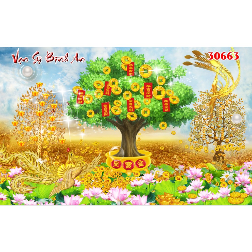 Tranh lụa 3D cây thần tài phát lộc đẹp và ý nghĩa trang trí nhà cửa