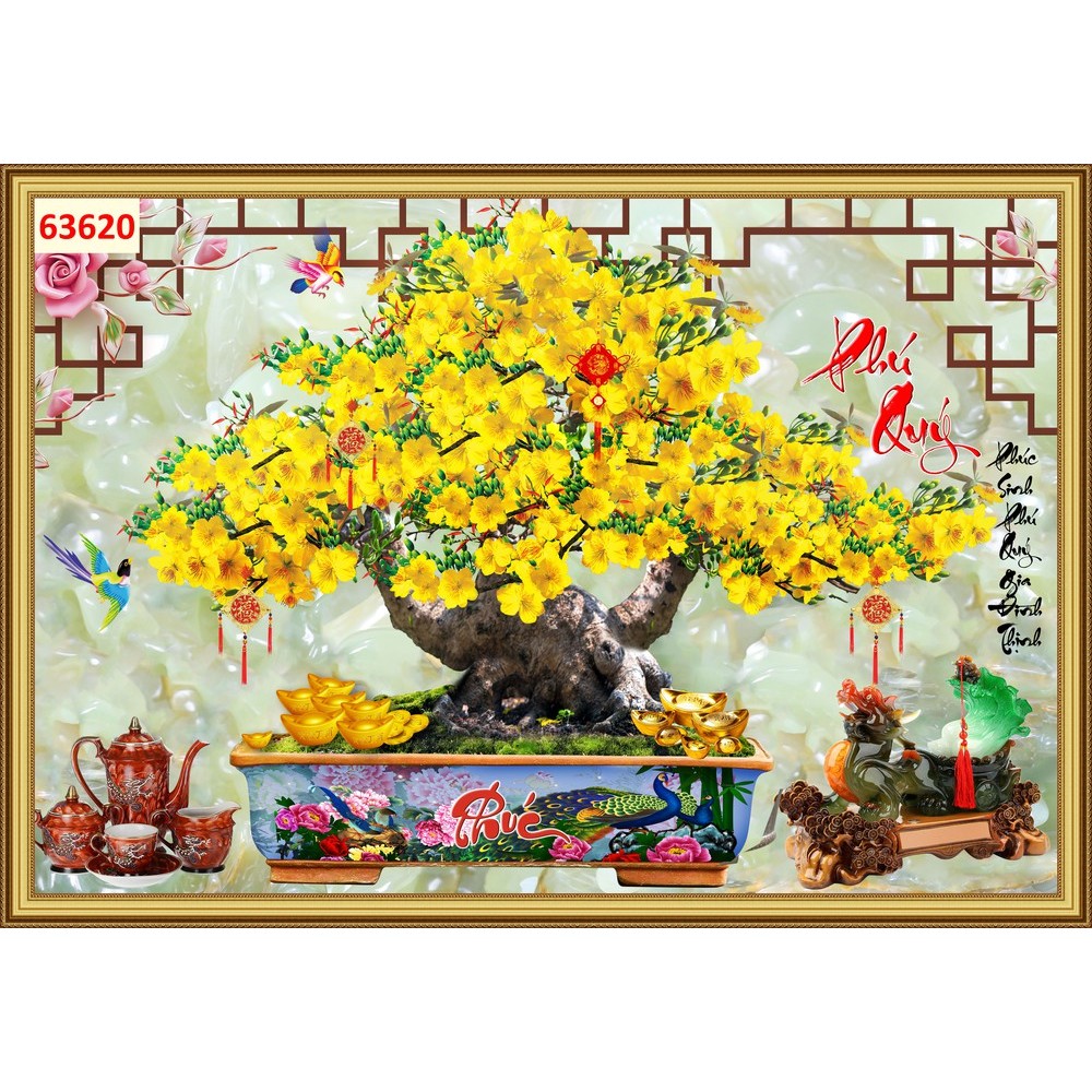 Tranh lụa 3D cây thần tài phát lộc đẹp và ý nghĩa trang trí nhà cửa
