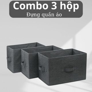 Bộ 3 hộp đựng đồ không ngăn chất liệu vải bền đẹp có nắp chống bụi sắp xếp quần áo gọn gàng, thùng đựng quần áo gấp gọn