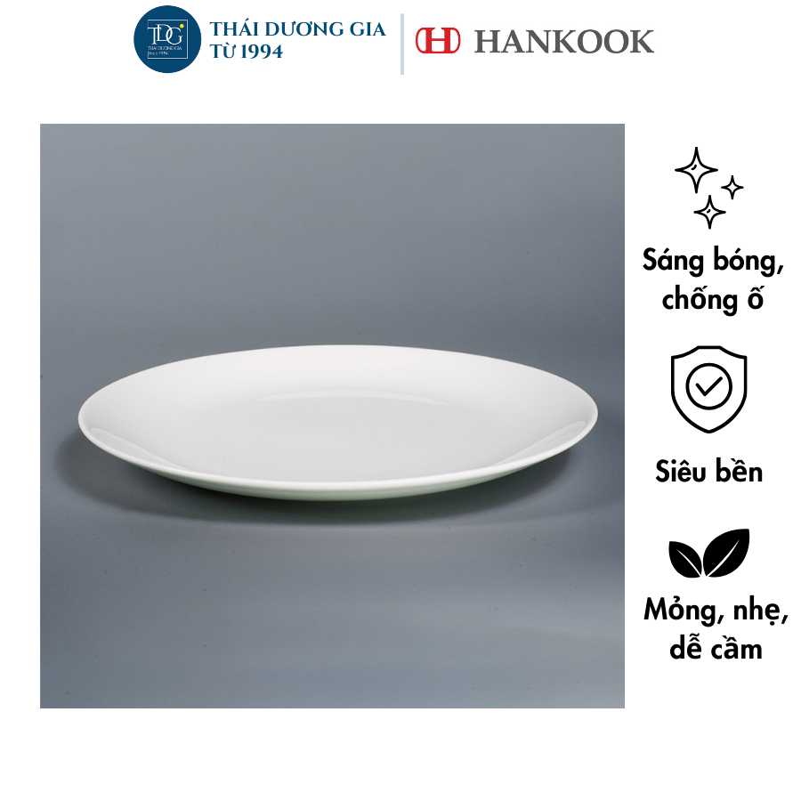 Đĩa trắng tròn sứ tro xương Hàn Quốc Hankook - CHB0003