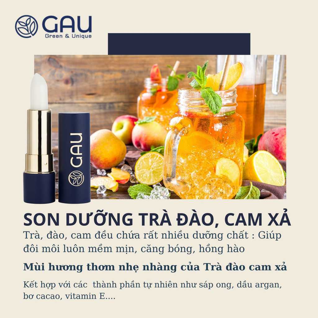 Son Dưỡng Môi Đào Cam Sả Chính Hãng GAU Giảm Thâm Giúp Đôi Môi Căng Mọng