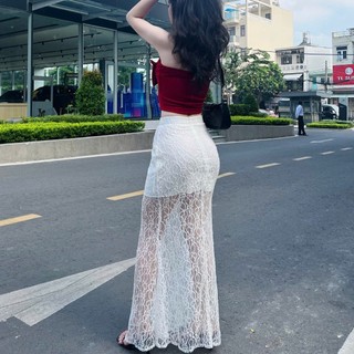 Chân váy ren đuôi cá ánh nhũ ôm dáng tôn body có lót lụa ngắn và dây kéo phía sau 2 màu Đen - Trắng