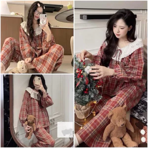 Set bộ kẻ đỏ phối viền ren 🎄