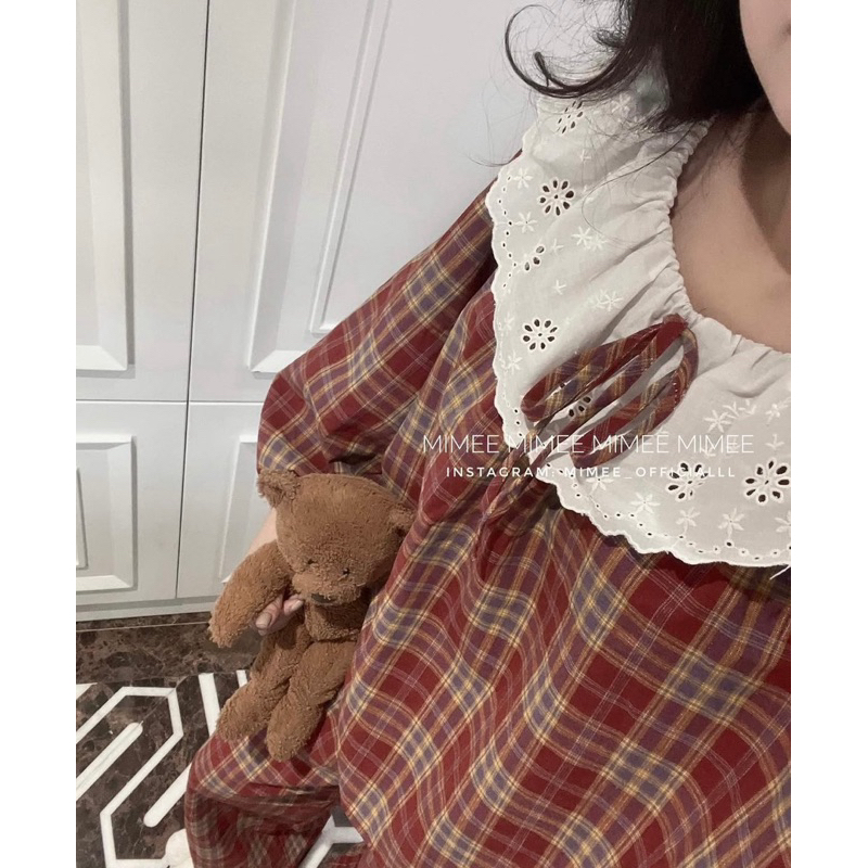 Set bộ kẻ đỏ phối viền ren 🎄
