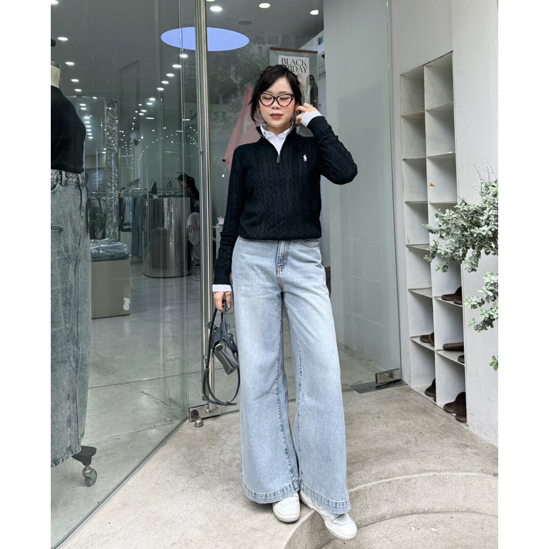 MIDDUA - JN203 Quần ống suông wide jean, bản lai to
