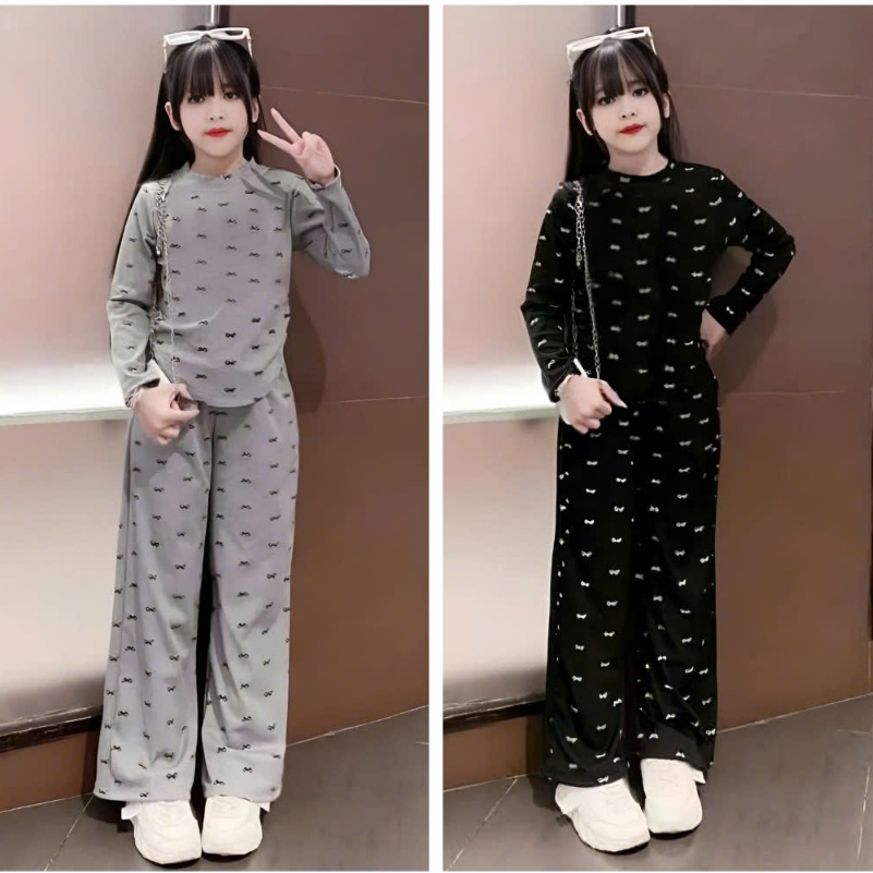 SÉT ĐỒ THU ĐÔNG CHO BÉ GÁI IN HÌNH NƠ PHỐI QUẦN ỐNG RỘNG SÀNH ĐIỆU CHO BÉ M08