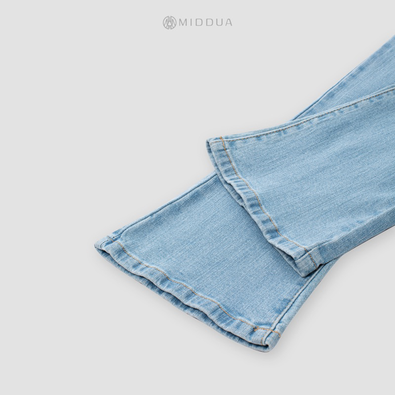 MIDDUA - JN217 Quần loe ngố denim, lưng cao, lai cơ bản / lai tua