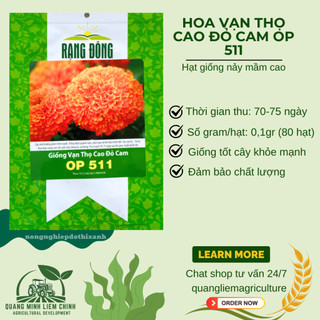 Hạt giống Hoa Vạn Thọ Cao Đỏ Cam OP 511 (0,1gram~80 hạt) thân CAO 65-75cm, bông to sinh trưởng khỏe