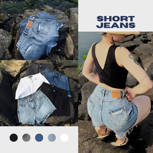 MIDDUA - SJ017 Short jean nữ lưng cao, túi sau rách kiểu