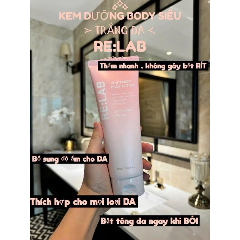 Kem body Re:lab whitening body lotion 200ml - hạn 2028 Hàn Quốc kem body relab  IS201