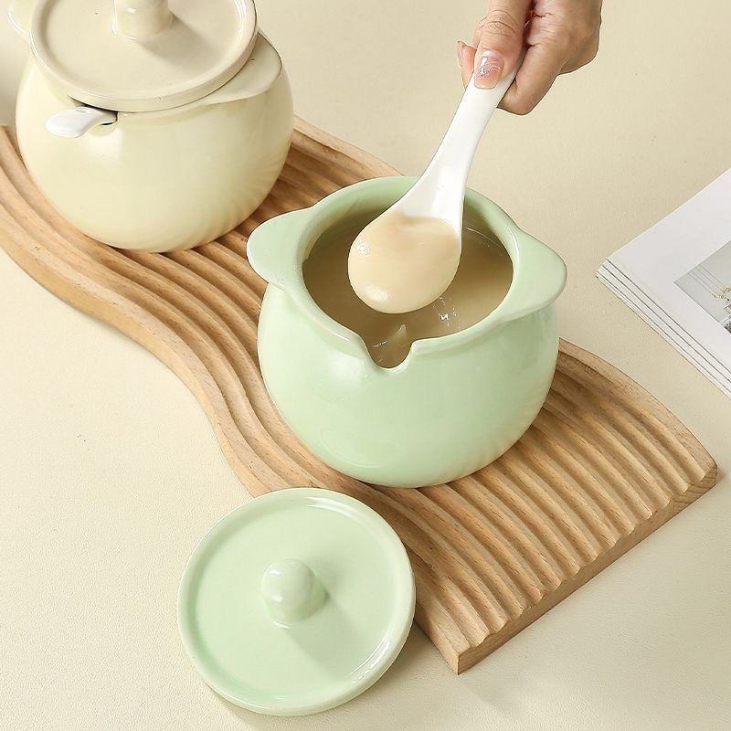 Hũ gốm sứ đựng mỡ lợn, đựng đồ ăn tặng kèm thìa