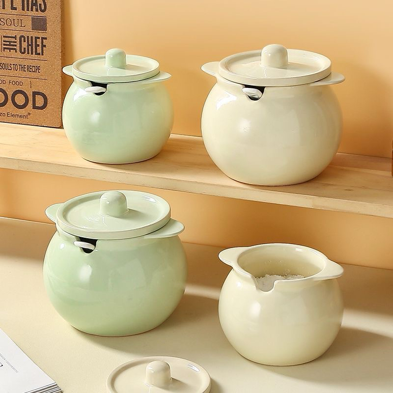 Hũ gốm sứ đựng mỡ lợn, đựng đồ ăn tặng kèm thìa