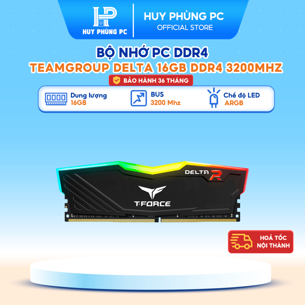 RAM Desktop TEAMGROUP DELTA RGB Black 16GB (1x16GB) DDR4 3200MHz | Hàng ...