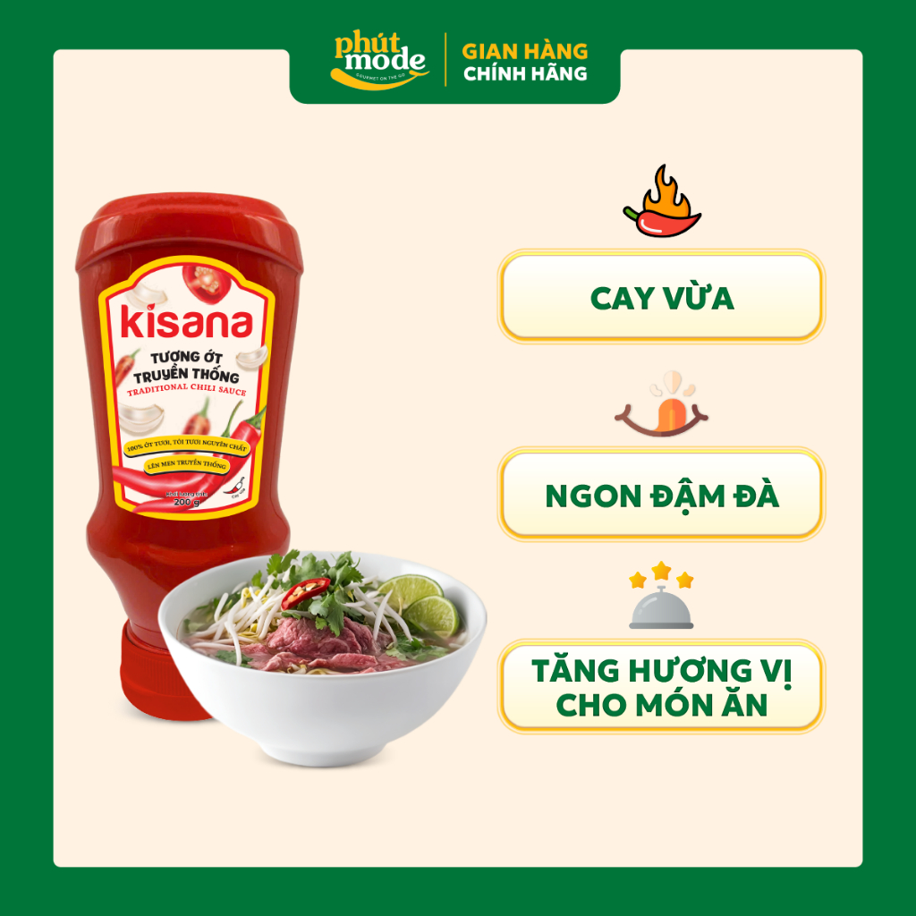 Tương ớt truyền thống Kinasa 200g nhỏ gọn, tiện lợi - 100% ớt tươi, tỏi tươi nguyên chất