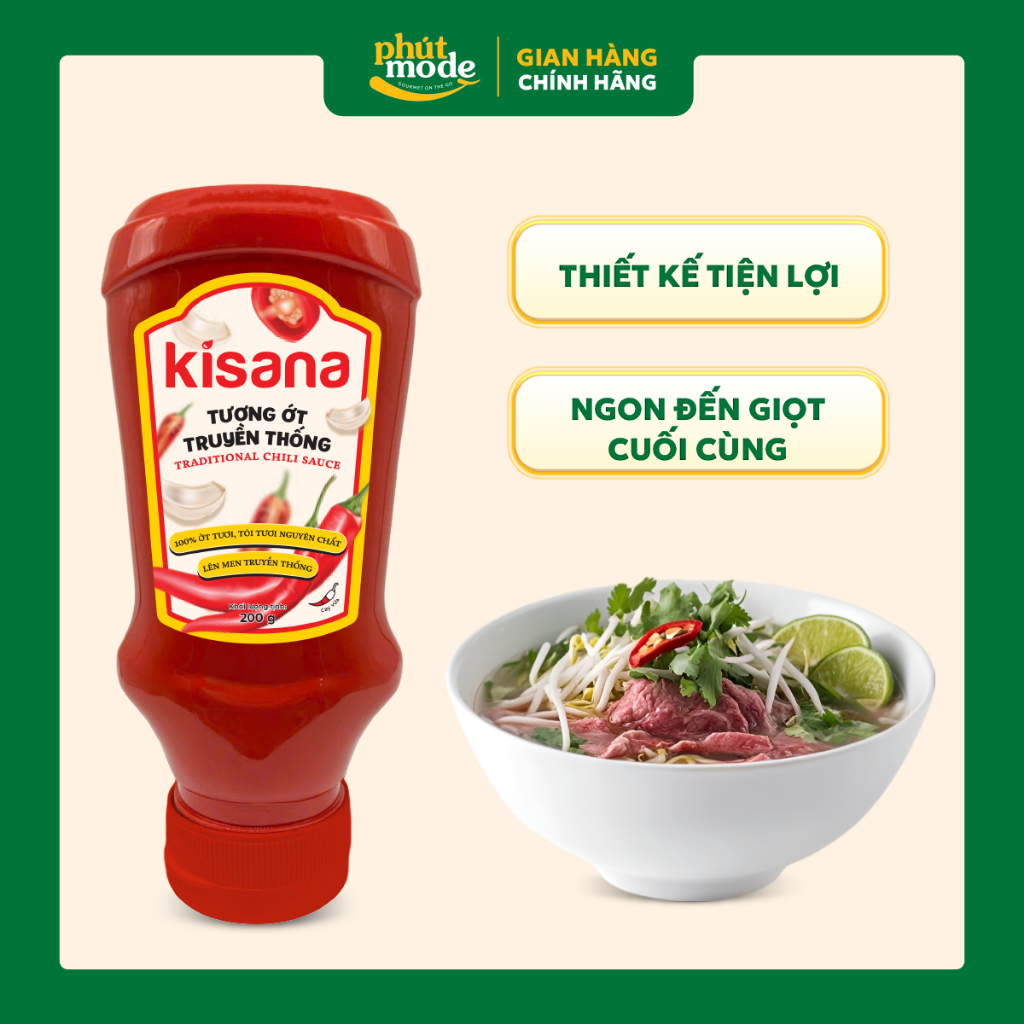 Tương ớt truyền thống Kinasa 200g nhỏ gọn, tiện lợi - 100% ớt tươi, tỏi tươi nguyên chất