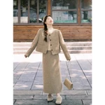 [Sẵn] Set Đồ Áo Khoác Chân Váy Dạ Nữ Kiểu Chữ A Tweed Công Sở Mặc Tết Bigsize Mùa Đông Hàn Quốc Nữ Chali SD700 — ảnh 3