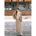 [Sẵn] Set Đồ Áo Khoác Chân Váy Dạ Nữ Kiểu Chữ A Tweed Công Sở Mặc Tết Bigsize Mùa Đông Hàn Quốc Nữ Chali SD700 — ảnh 2