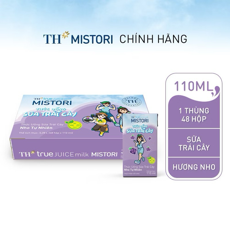 Thùng 48 hộp thức uống trái cây TH true JUICE milk MISTORI 110ml ...