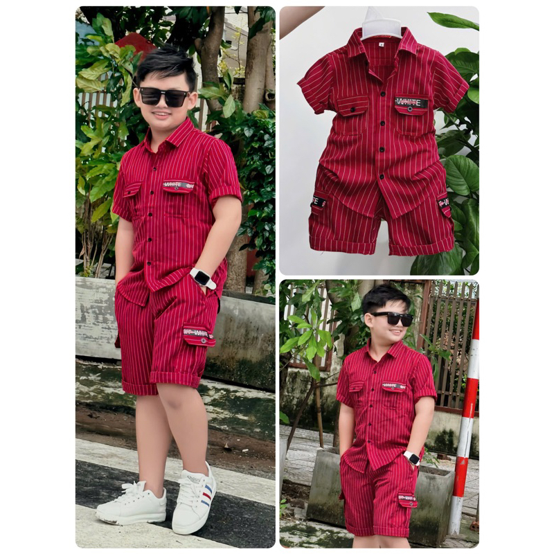 set sơmi thiết kế cao cấp cho bé trai 10kg-52kg TONI BRAND đỏ phối