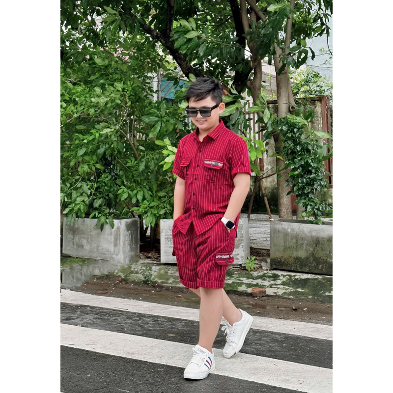 set sơmi thiết kế cao cấp cho bé trai 10kg-52kg TONI BRAND đỏ phối