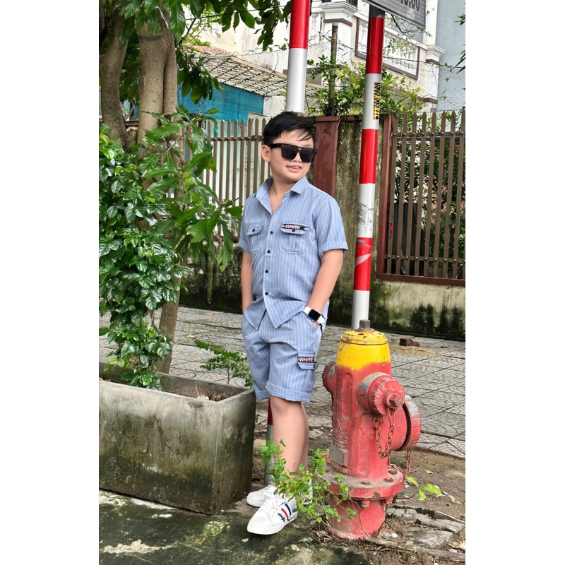 Set sơmi xanh đẹp thiết kế cho bé trai 10kg-52kg