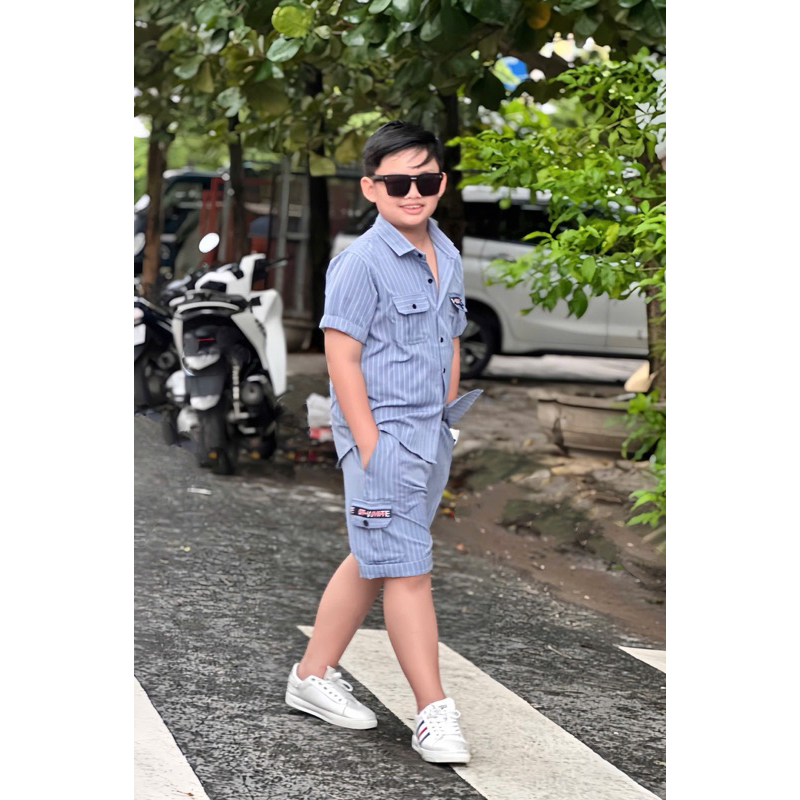 Set sơmi xanh đẹp thiết kế cho bé trai 10kg-52kg