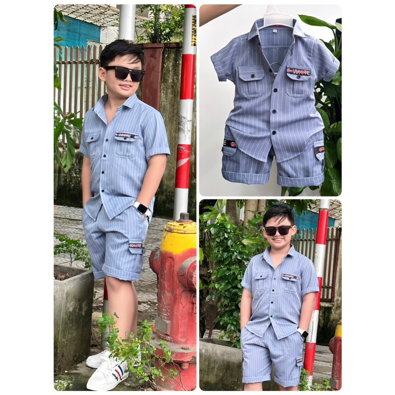 Set sơmi xanh đẹp thiết kế cho bé trai 10kg-52kg