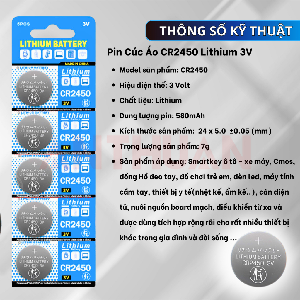 [Hỏa Tốc] Pin Cúc CR2450 Lithium 3V chất lượng, giá rẻ cho khóa Smartkey Cmos Máy tính Điều Khiển