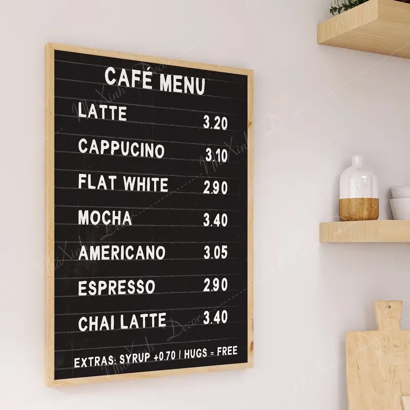 Bảng đen viết bút dạ quang, để bàn dựa tường, treo tường, bảng đen menu nhà hàng, quán ăn, cafe