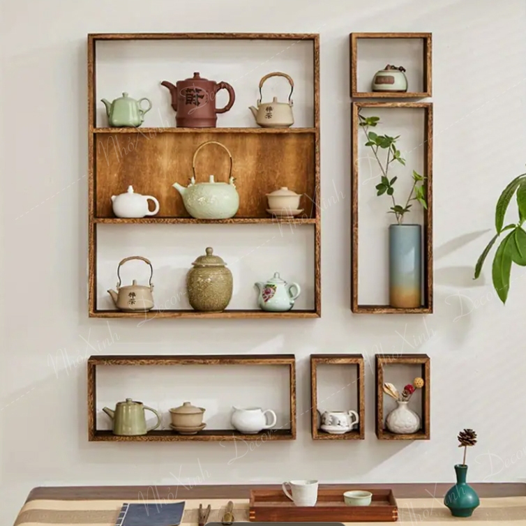 Combo 6 kệ treo tường màu nâu óc chó decor trang trí