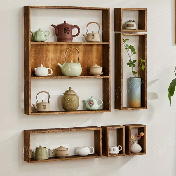 Combo 6 kệ treo tường màu nâu óc chó decor trang trí