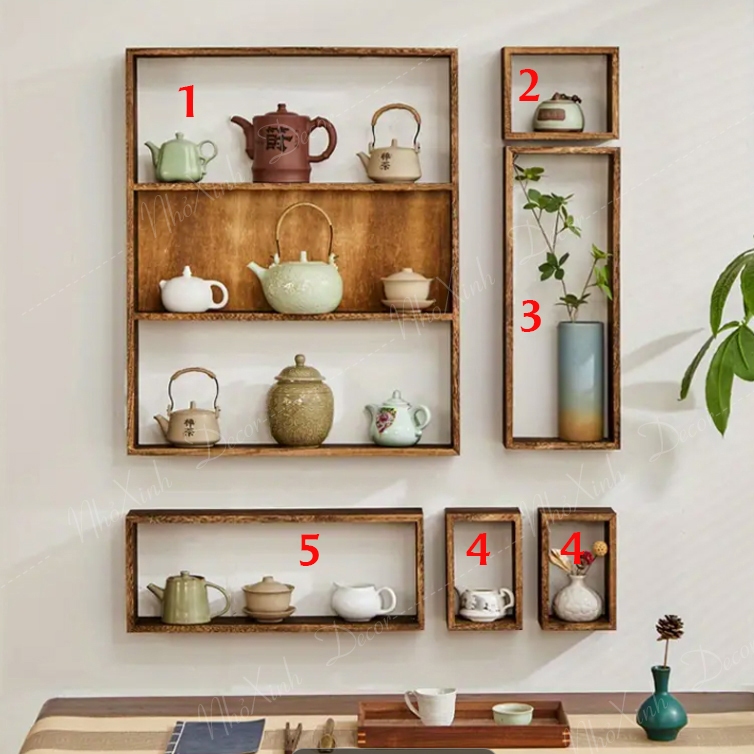 Combo 6 kệ treo tường màu nâu óc chó decor trang trí