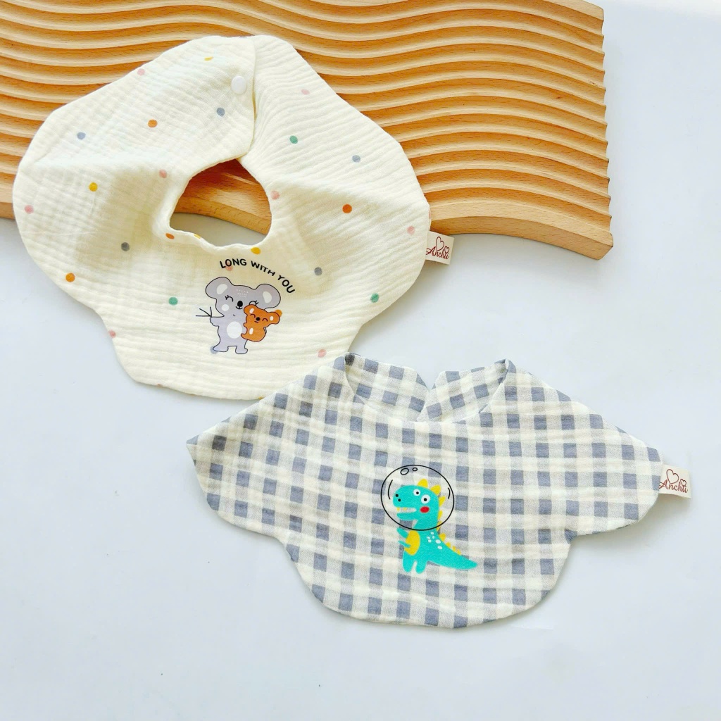 Yếm Hoa Xô Muslin Phong Cách Hàn Quốc, Yếm Tròn Xoay 360 độ, ăn dặm cho bé HT07-3SBABY