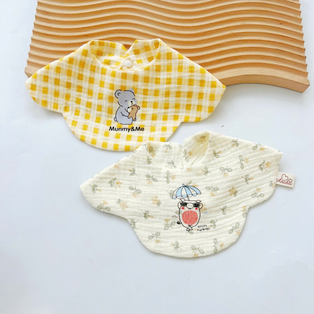 Yếm Hoa Xô Muslin Phong Cách Hàn Quốc, Yếm Tròn Xoay 360 độ, ăn dặm cho bé HT07-3SBABY