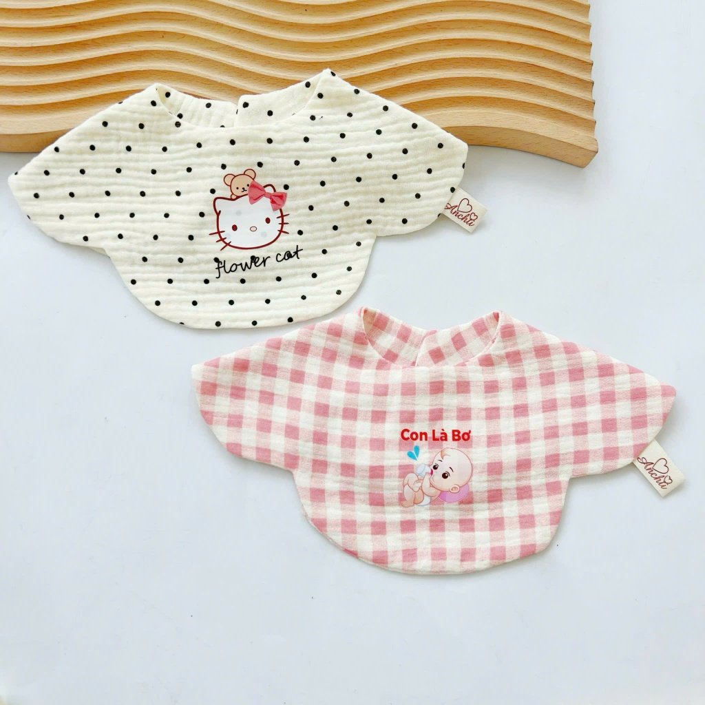 Yếm Hoa Xô Muslin Phong Cách Hàn Quốc, Yếm Tròn Xoay 360 độ, ăn dặm cho bé HT07-3SBABY