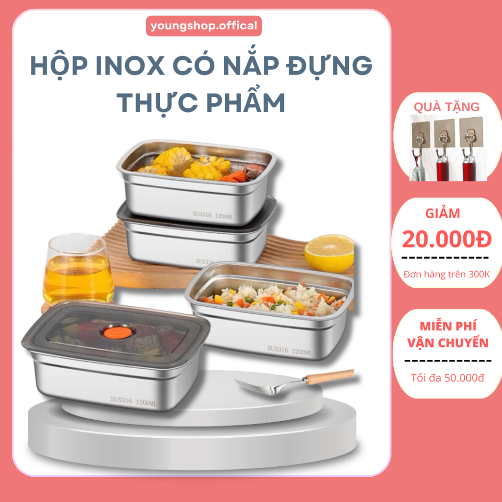 Hộp Đựng Thực Phẩm YOUNG Có Nắp Hút Chân Không Chống Rò Rỉ Nước Inox ...