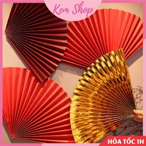 Quạt giấy gấp nếp sẵn size đại trang trí decor lễ tết, đám cưới, sự kiện - Kem Shop K54