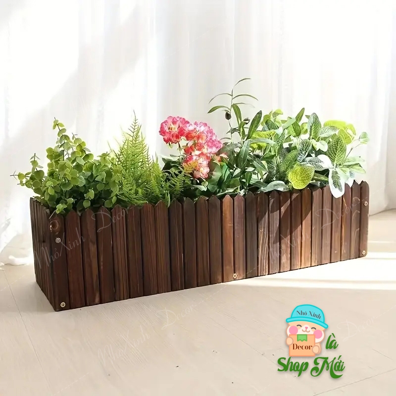 Chậu gỗ trồng cây cảnh trang trí, chậu trồng cây ban công, trang trí ban công, trồng sen đá, xương rồng